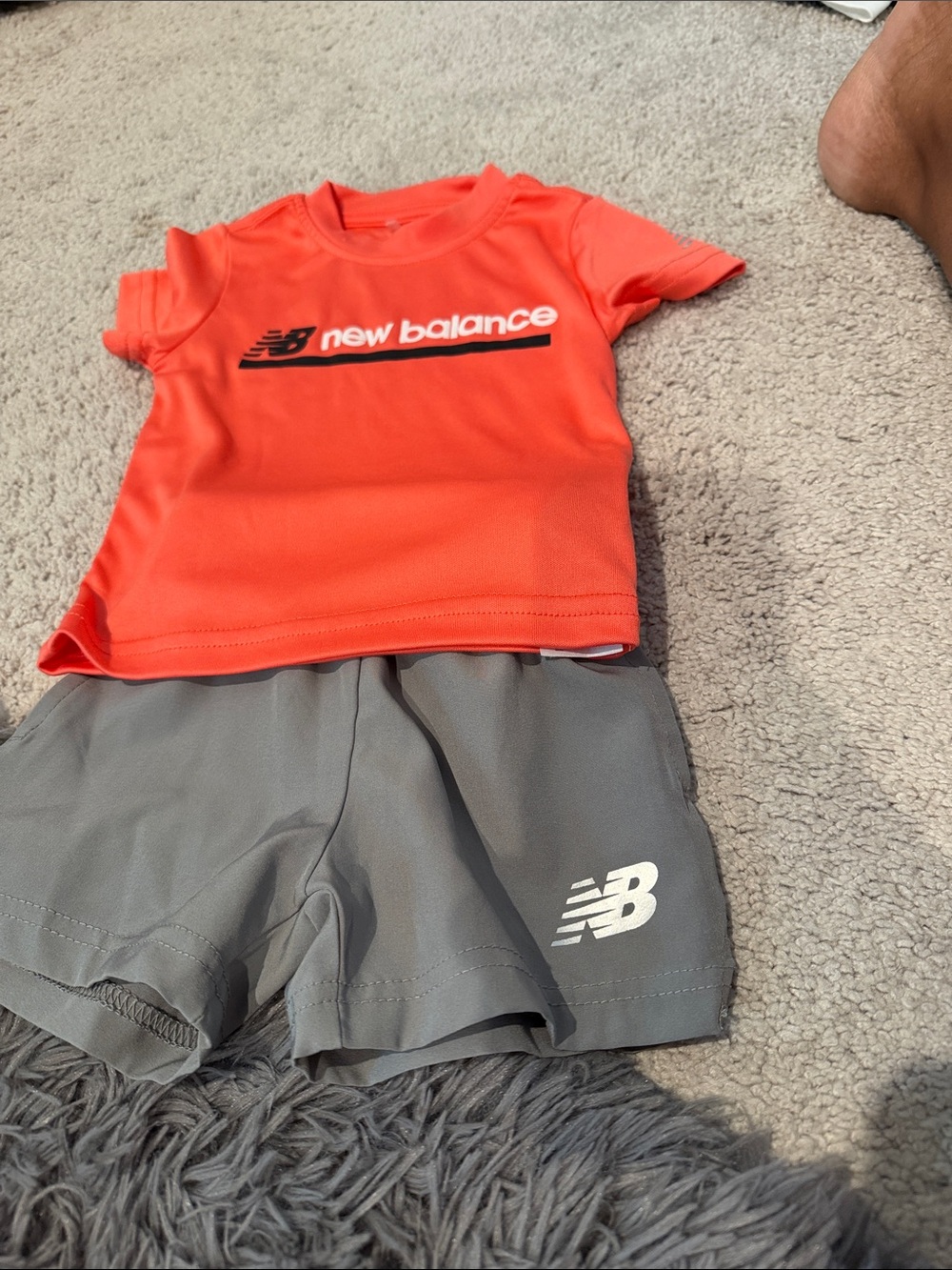 New Balance Orange Tee with Gray Logo Shorts - Kids Active Set
